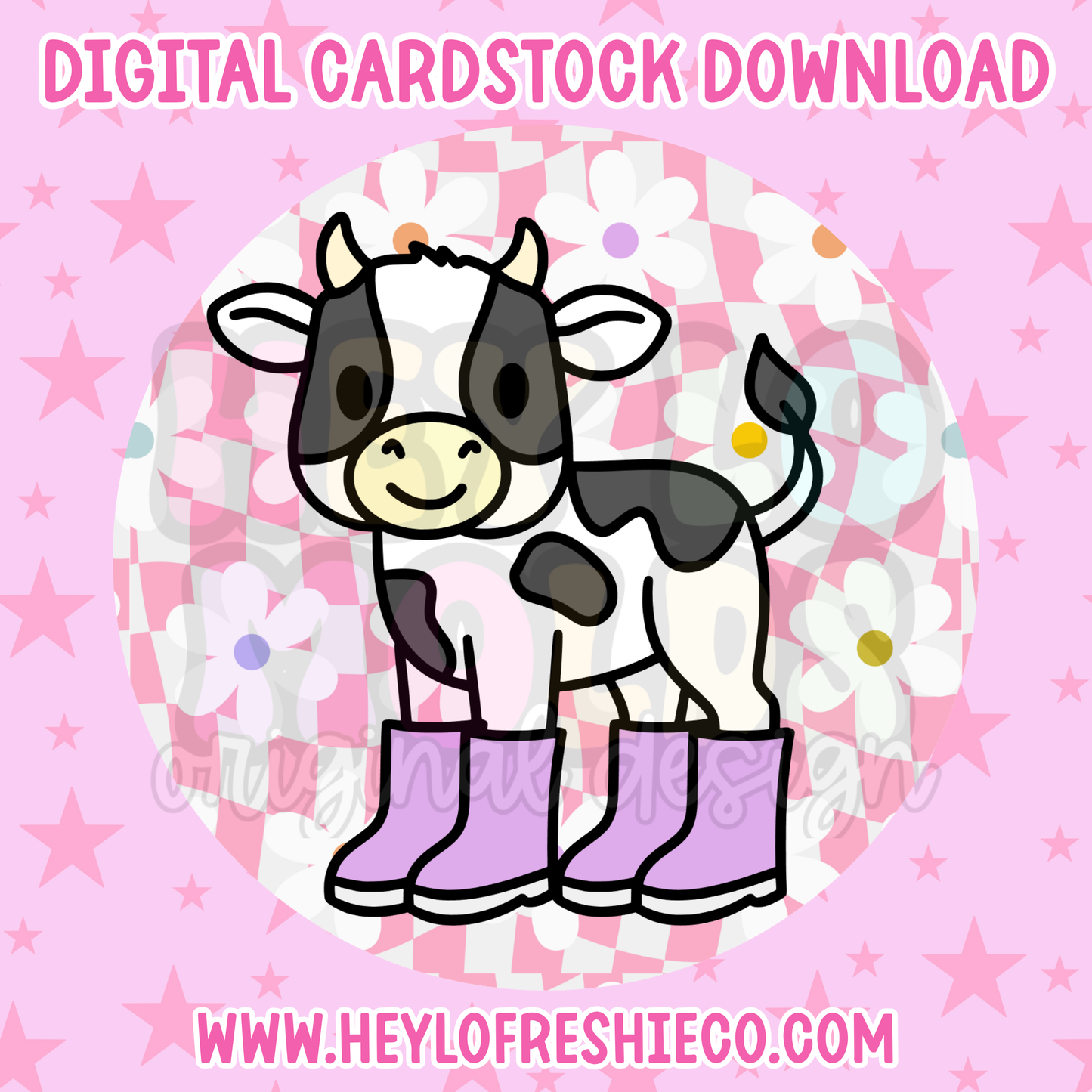 Digital Cardstock: Cutie Cow In Rainboots