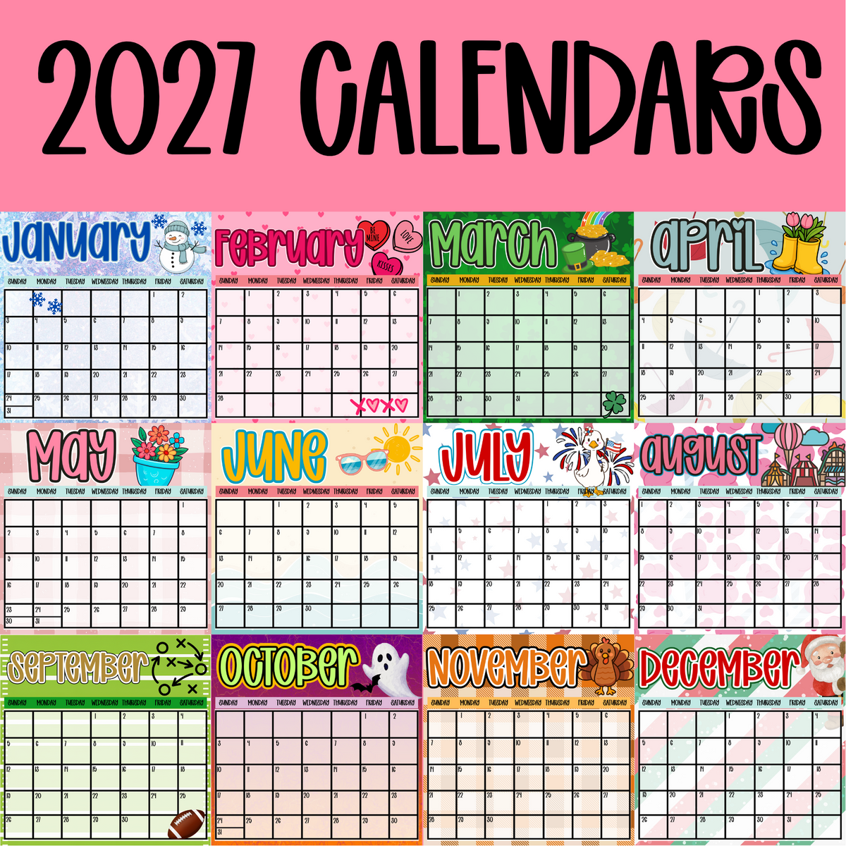 2027 Calendar - Cutesy