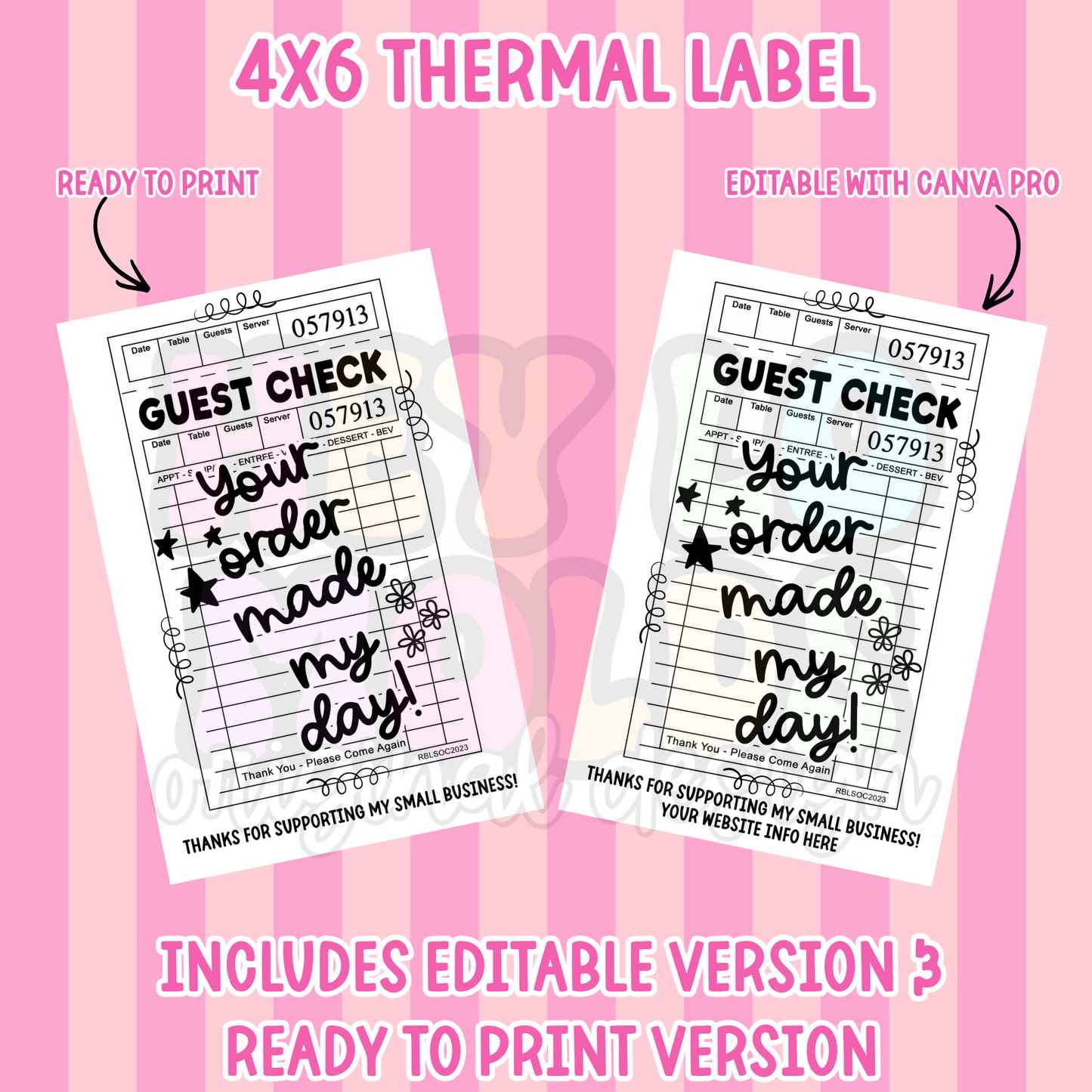 DIGITAL DOWNLOAD: Guest Check 4x6 Thermal Label
