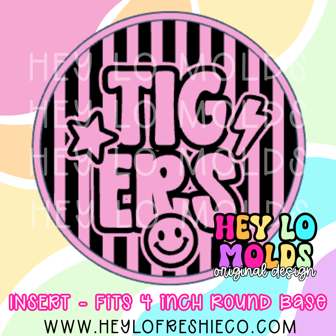 4 Inch Round Insert - Preppy Team Name: Tigers