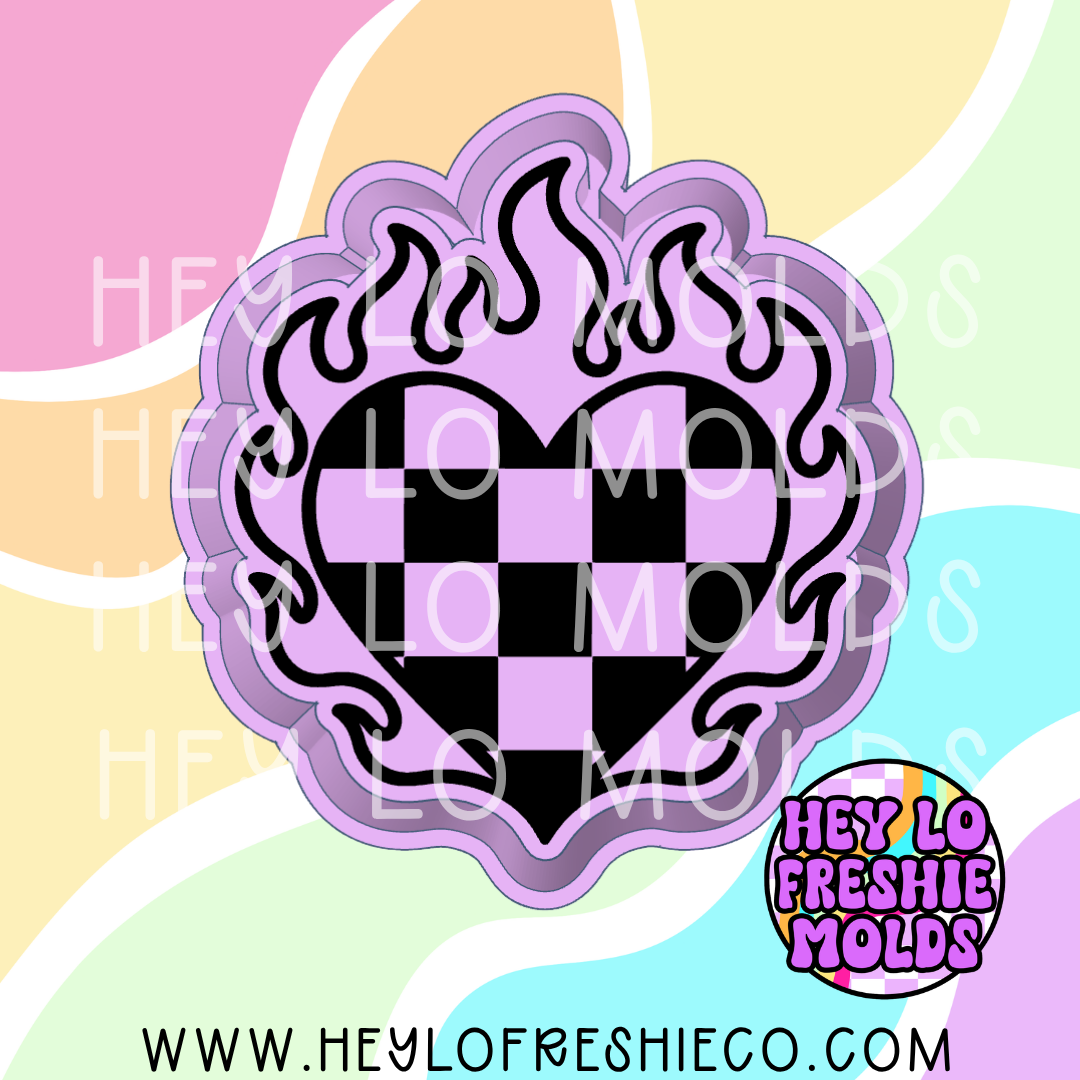 Checkered Flaming Heart Silicone Mold