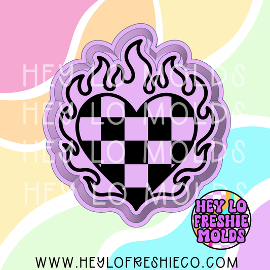 Checkered Flaming Heart Silicone Mold