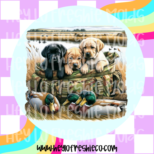 Round Cardstock 119 | Lab Puppy Duck Hunters