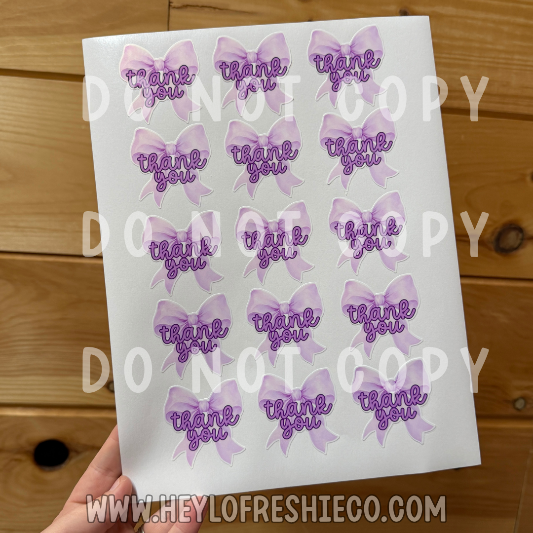 Lavender Bow Thank You Sticker Sheet