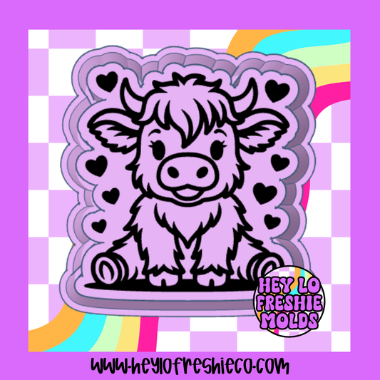 Highland Cow With Hearts  Silicone Mold