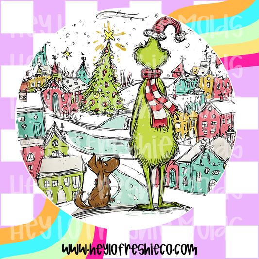 Round Cardstock | Green Guy & Dog