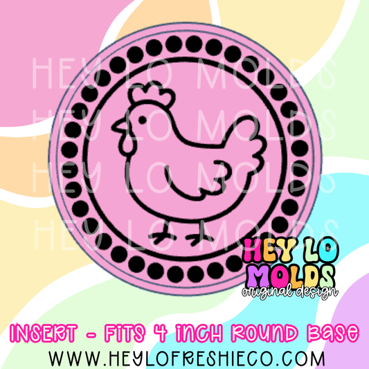 4 Inch Round Insert - Chicken In Dotted Frame