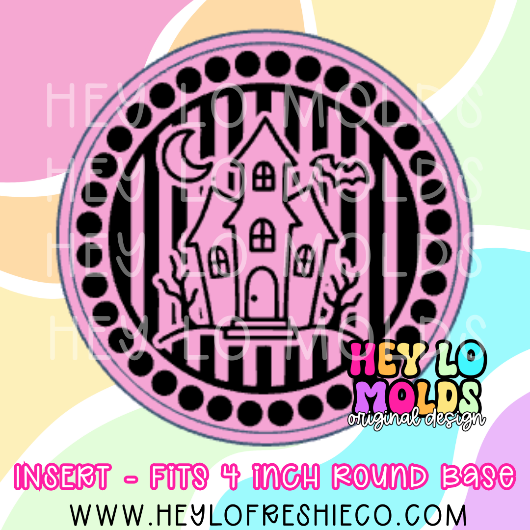 4 Inch Round Insert - Haunted House In Dotted Frame