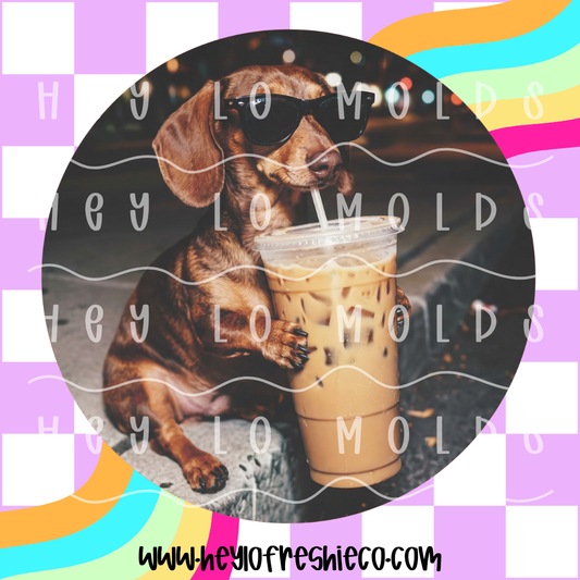 Round Cardstock 111 | Iced Coffee Weenie Dog