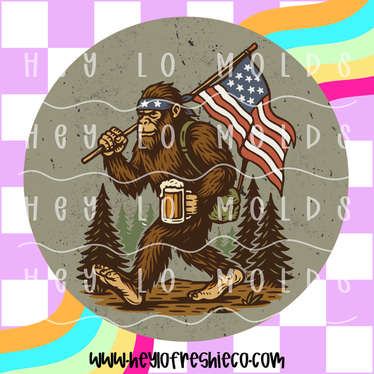 Round Cardstock | Bigfoot With Flag